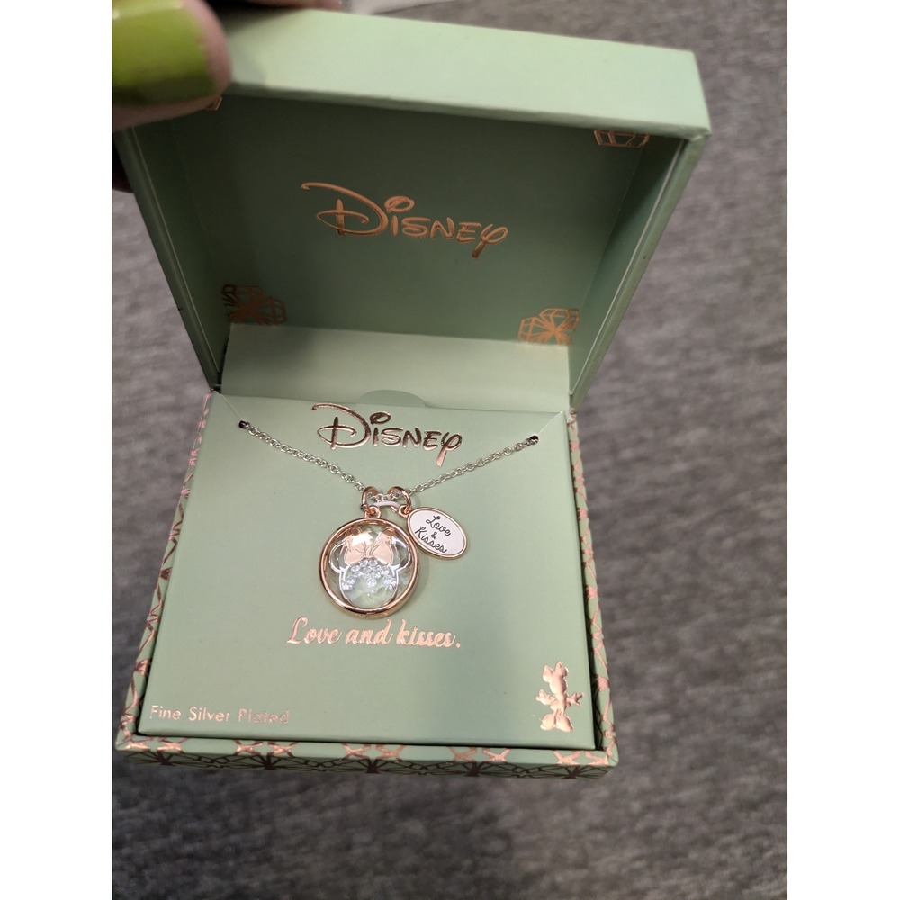 NEW Disney Necklace Women's‎ OS Silver Rose Gold Minnie Mouse Shaker